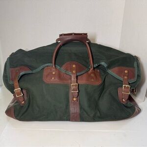 Duluth Trading Co. Bag Green Canvas Leather Duffel Weekender USA VTG 24”